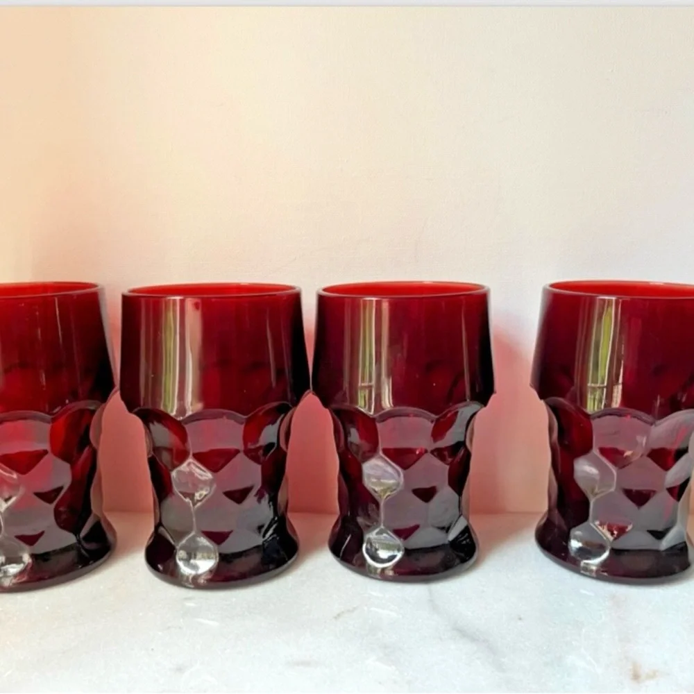 vintage Anchor Hocking Georgian Ruby Red Honeycomb tumblers glasses set of 4